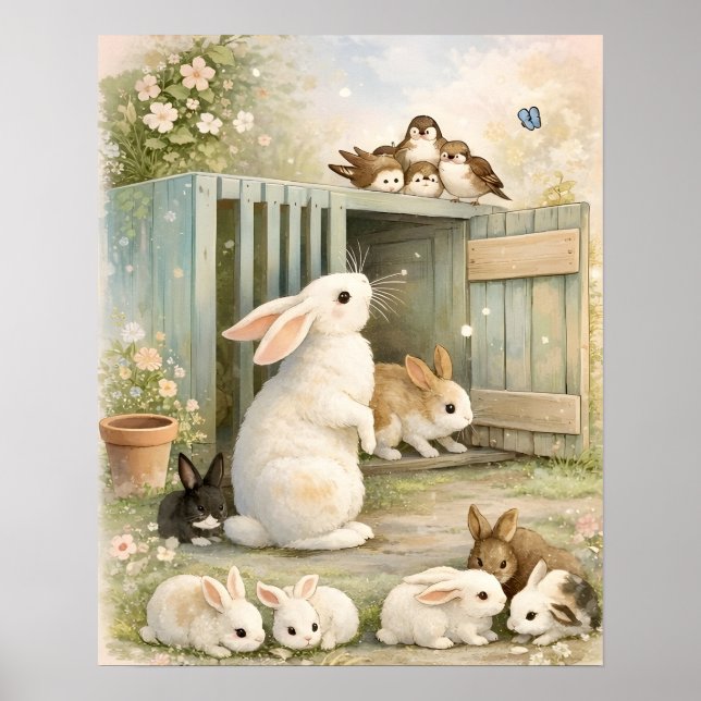 Vintage-Hasen-Gartenillustration | Cottagecore Poster (Vorne)