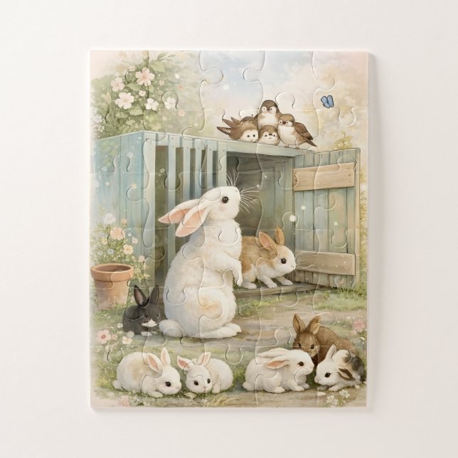 Vintage-Hasen-Gartenillustration | Cottagecore Puzzle (Vertikal)
