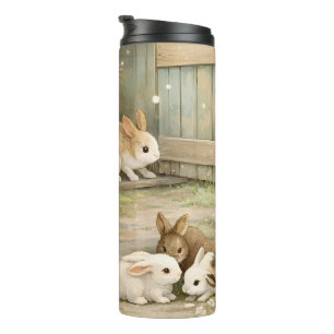 Vintage-Hasen-Gartenillustration Cottagecore Thermosbecher