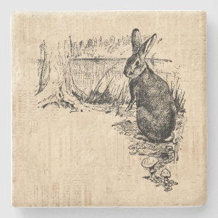 Vintage-Hasen-Illustration Hasenkunst Steinuntersetzer
