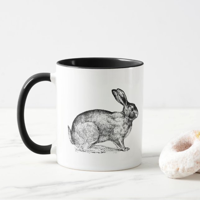 Vintage Hasen-Kaninchen-Tasse Schwarz-Weiß Tasse (Mit Donut)