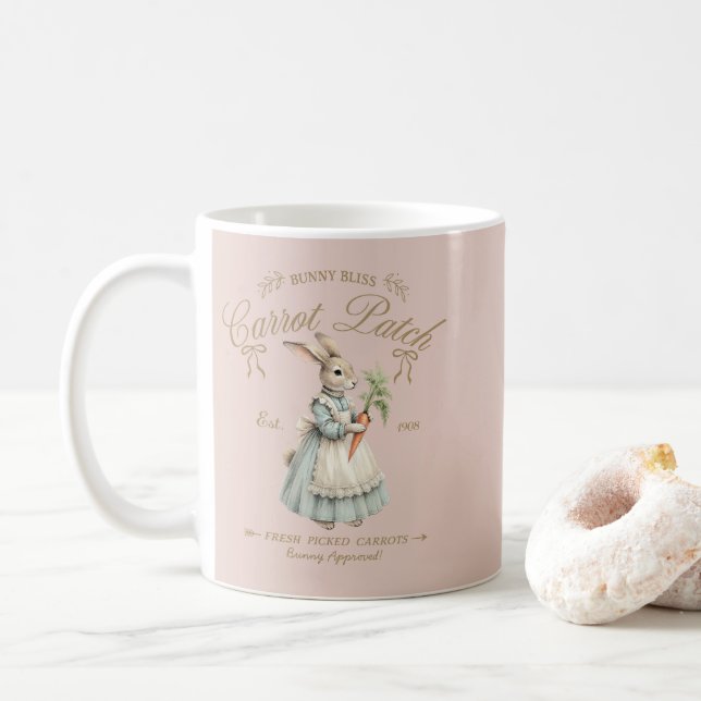 Vintage-Hasen-Karotten-Beet Kaffeetasse (Mit Donut)