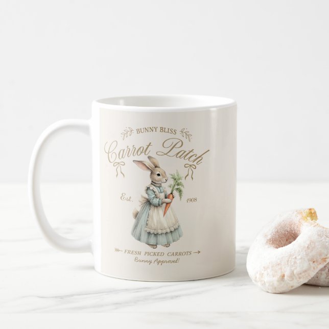 Vintage-Hasen-Karotten-Beet Kaffeetasse (Mit Donut)