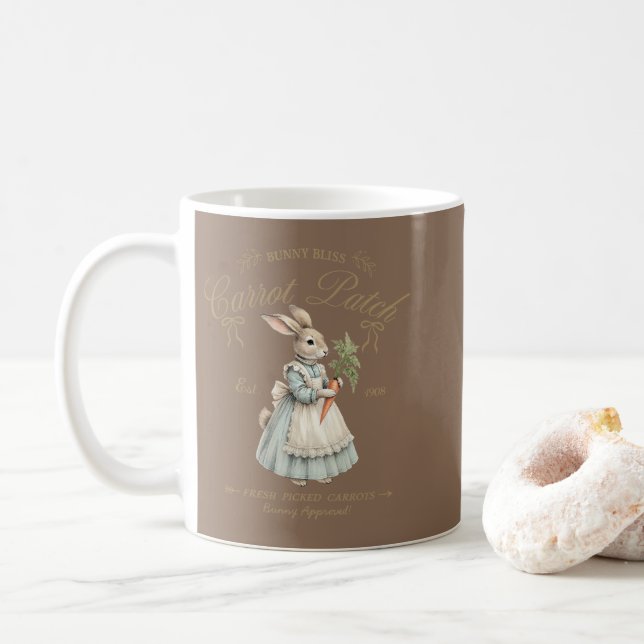 Vintage-Hasen-Karotten-Feld Kaffeetasse (Mit Donut)