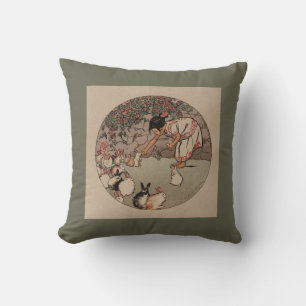 Vintage-Hasen-Kunst in Salbeigrün + Beige Cottagec Kissen