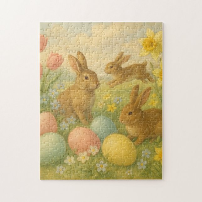 Vintage-Hasen-Oster-Ei/Frühling-Fleece Puzzle (Vertikal)