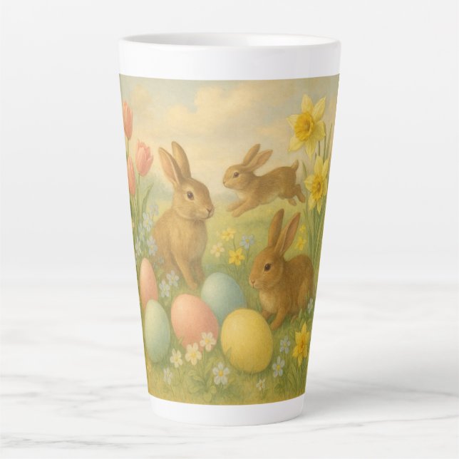 Vintage-Hasen-Oster-Ei/Frühling  Milchtasse (Vorderseite)