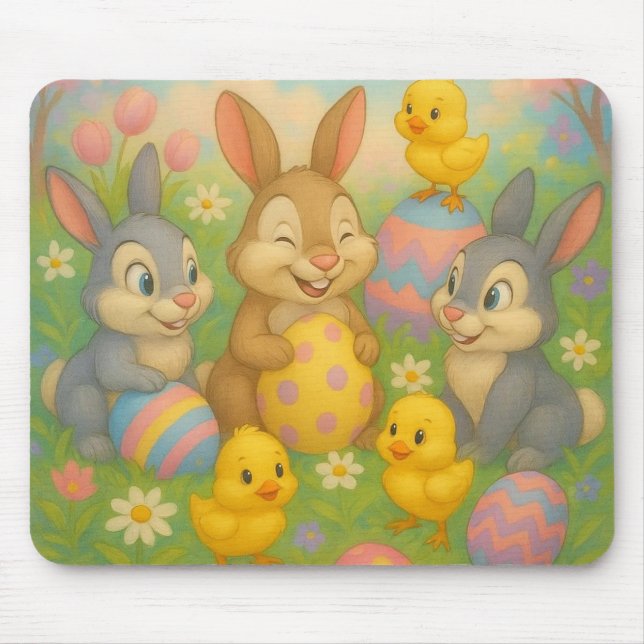 Vintage-Hasen-Oster-Ei/Frühling  Mousepad (Vorne)