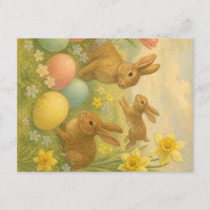 Vintage-Hasen-Oster-Ei/Frühling Postkarte