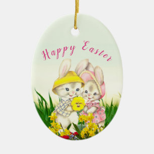 Vintage-Hasen-Osterbaumschmuck Keramik Ornament