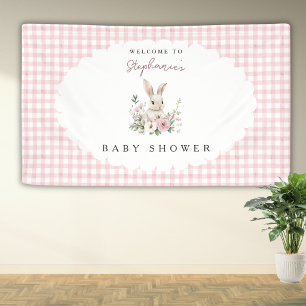 Vintage-Hasen-Rosafarbene-Schottenmuster-Baby-Show Banner