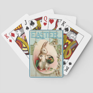 Vintage-Hasen-Tulpen-Blumen und Osterei Spielkarten
