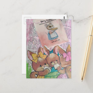 Vintage-Hasen und Maus-Collage Postkarte