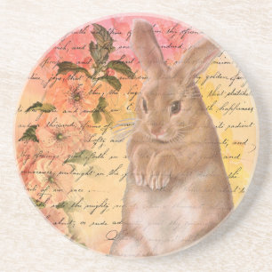 Vintage-Hasenkaninchen und Ephemera-Kursivschrift Getränkeuntersetzer