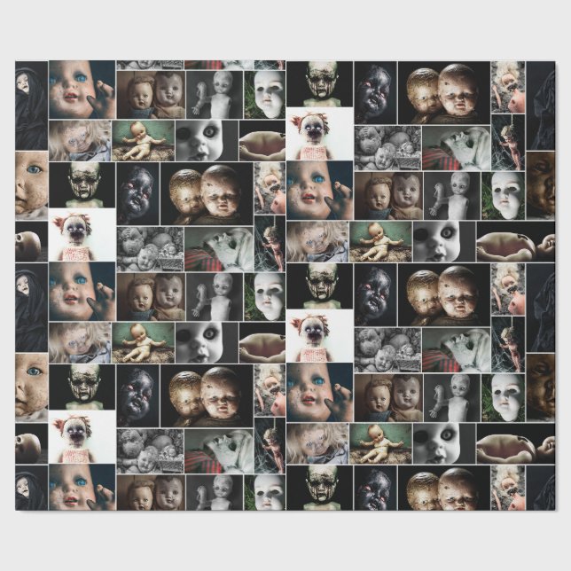 Vintage Haunted Dolls Wrapping Paper Geschenkpapier (Saum)