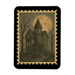 Vintage Haunted House Stamp – Spooky Halloween Ret Magnet