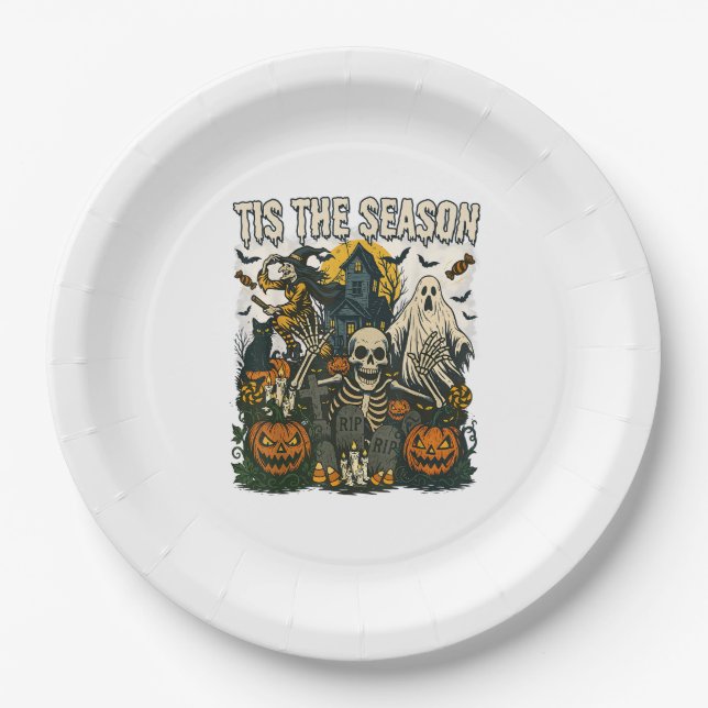Vintage Hauptsaison Halloween Skeletter Retro Pappteller (Vorderseite)