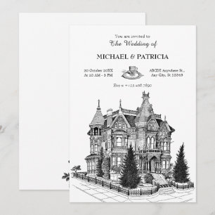 Vintage-Haus-Architektur-Hochzeit Einladung