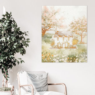 Vintage-Haus in The Green Meadow Cottagecore-Kunst Leinwanddruck
