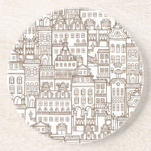 Vintage Häuser: Architektur nahtlos Muster. Getränkeuntersetzer