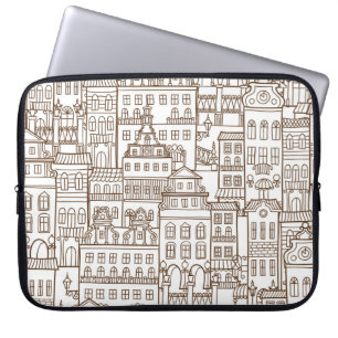 Vintage Häuser: Architektur nahtlos Muster. Laptopschutzhülle