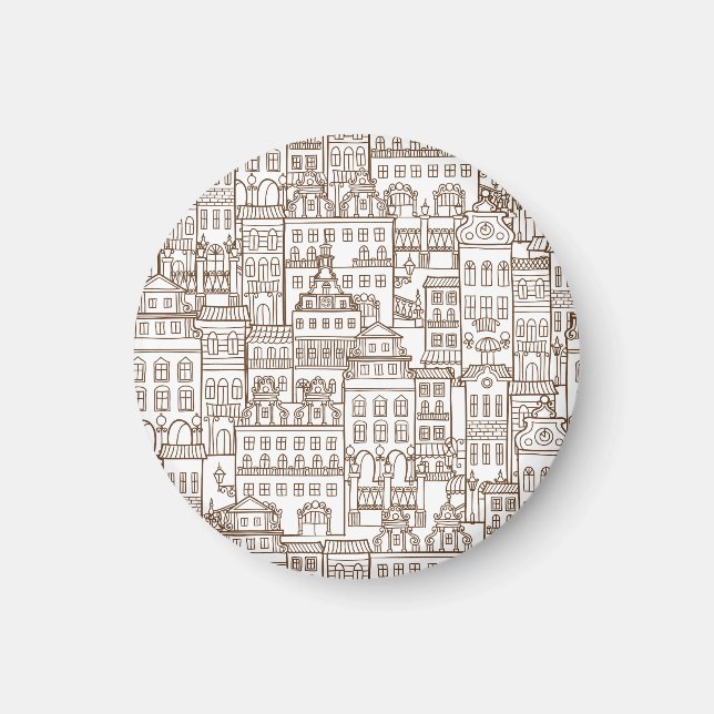 Vintage Häuser: Architektur nahtlos Muster. Magnet (Vorne)