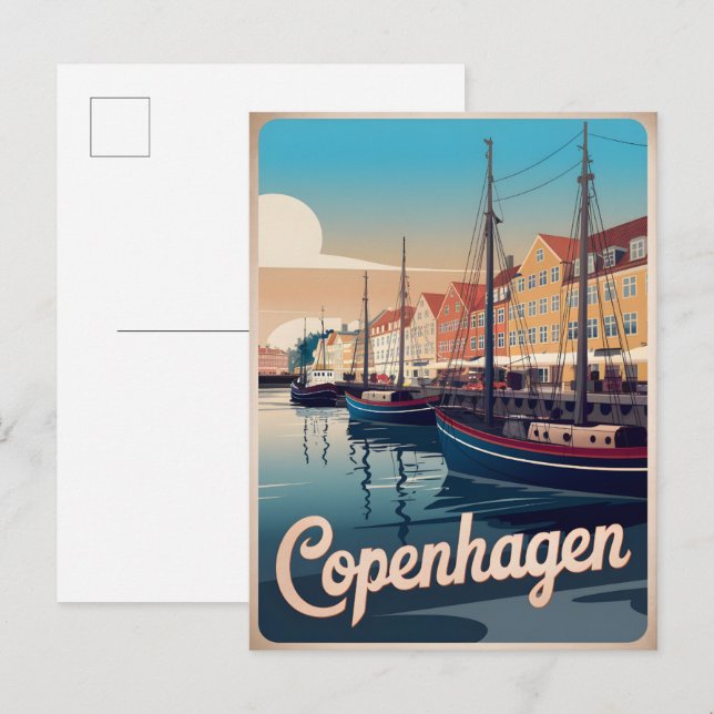 Vintage Häuser in Kopenhagen Bootspenden Postkarte (Vorne/Hinten)