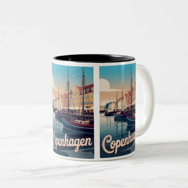 Vintage Häuser in Kopenhagen Bootspenden Zweifarbige Tasse (VorderseiteRechts)