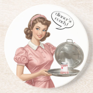 Vintage-Hausfrau-Küchendesign „Dinner ist fertig“ Getränkeuntersetzer