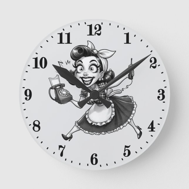 Vintage Hausfrau Runde Wanduhr (Vorderseite)