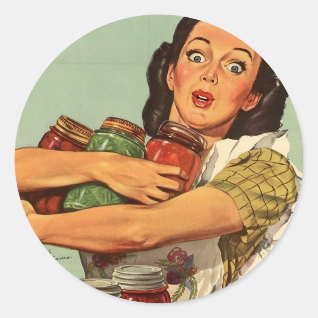 Vintage Hausfrau Runder Aufkleber (Vorderseite)
