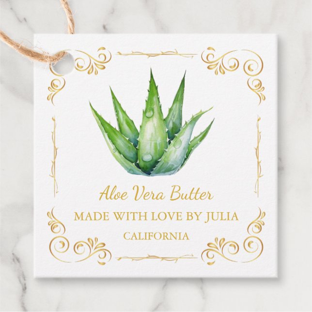 Vintage hausgemachte Aloe Vera Butter Square Hang  Geschenkanhänger (Vorderseite)