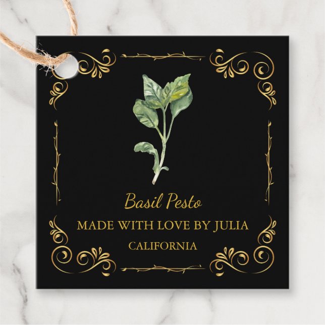 Vintage hausgemachte Basilika Pesto Square Hang Ta Geschenkanhänger (Vorderseite)