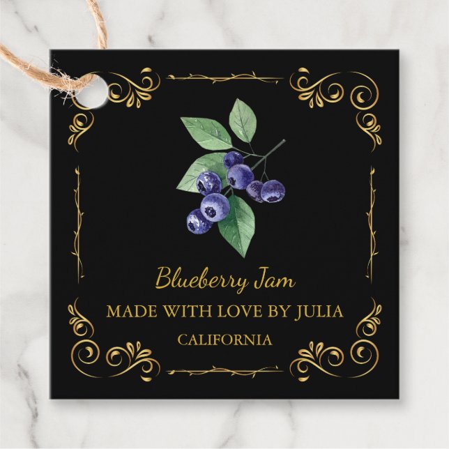 Vintage hausgemachte Blueberry Jam Square Hang Tag Geschenkanhänger (Vorderseite)