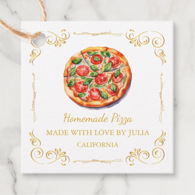 Vintage hausgemachte Pizza Square Hang Tag Geschenkanhänger (Vorderseite)
