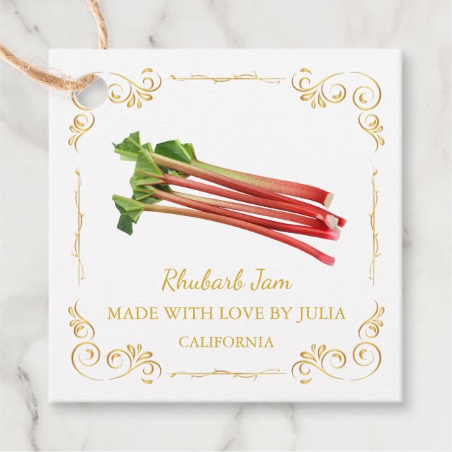 Vintage hausgemachte Rhubarb Jam Square Hang Tag Geschenkanhänger (Vorderseite)