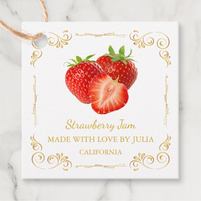Vintage hausgemachte Strawberry Jam Square Hang Ta Geschenkanhänger (Vorderseite)