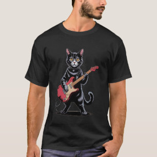 Vintage Hauskatze mit Kurzhaar spielt lustig Gitar T-Shirt