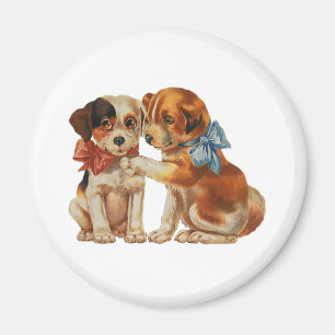 Vintage Haustiere, Welpen, Liebe mit Bogen Magnet