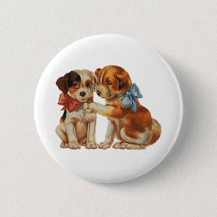 Vintage Haustiere, Welpenliebe Welpen mit Schleife Button