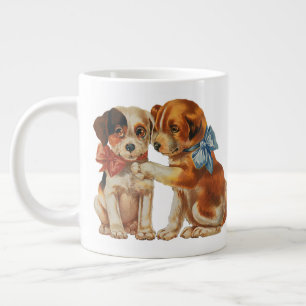 Vintage Haustiere, Welpenliebe Welpen mit Schleife Jumbo-Tasse