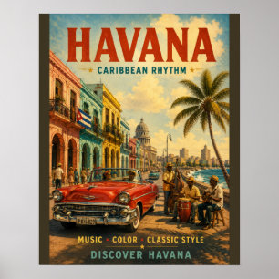 Vintage Havanna-Reiseposter mit klassischen Autos  Poster
