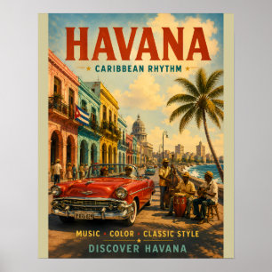 Vintage Havanna-Reiseposter mit klassischen Autos Poster