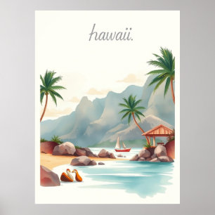 Vintage-Hawaii-Aquarell-Reiseillustration Poster