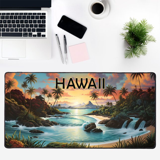 Vintage Hawaii Beach Mountains Malken Mat Schreibtischunterlage (Vintage Hawaii Beach Mountains Painting Desk Mat)