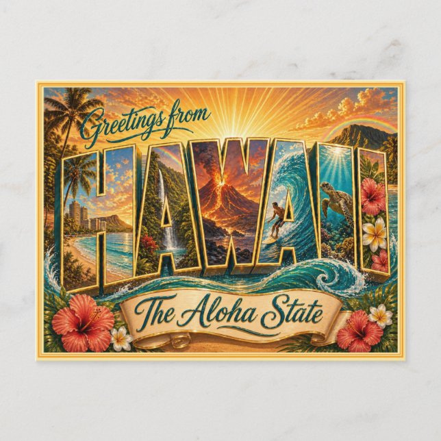 Vintage-Hawaii-Gruß von Postkarte (Vorderseite)