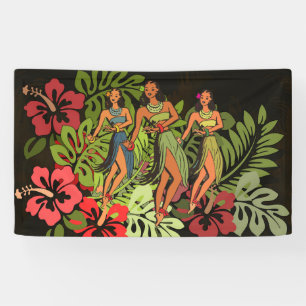 Vintage Hawaii Hula Tänzer Retro Tiki Palme Banner