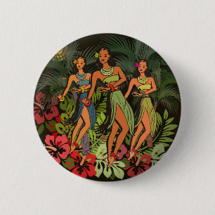 Vintage Hawaii Hula Tänzer Retro Tiki Palme Button