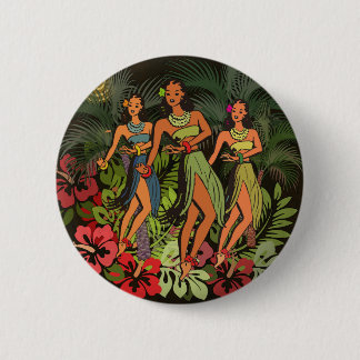 Vintage Hawaii Hula Tänzer Retro Tiki Palme Button