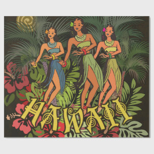 Vintage Hawaii Hula Tänzer Retro Tiki Palme Geschenkpapier